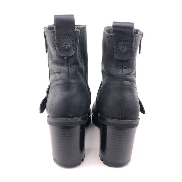 UGG Fern Black Leather Moto Boots 6 - Picture 6 of 12
